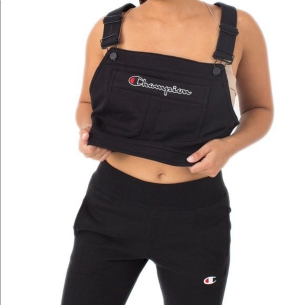 Champion Super fleece Black Overall Bib Crop Top Womens Size X-Small